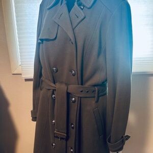 INC Women's Double Breasted Olive Trench Style Coat